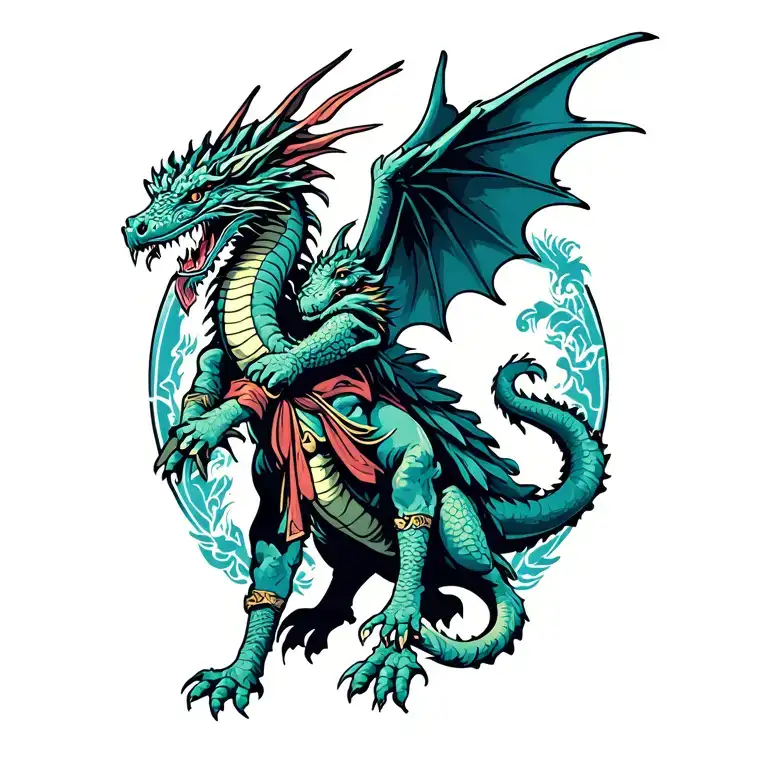 Merlin with dragon flying tattoo design idea