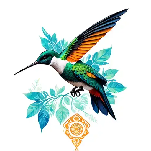 Aztec and hummingbird tattoo design idea