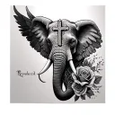 mens full sleeve of a sideways elephant head with angel wings a cross roses and waves in black and grey realism chicano tattoo design idea