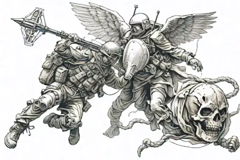 Paratrooper vs. God of Death tattoo design idea