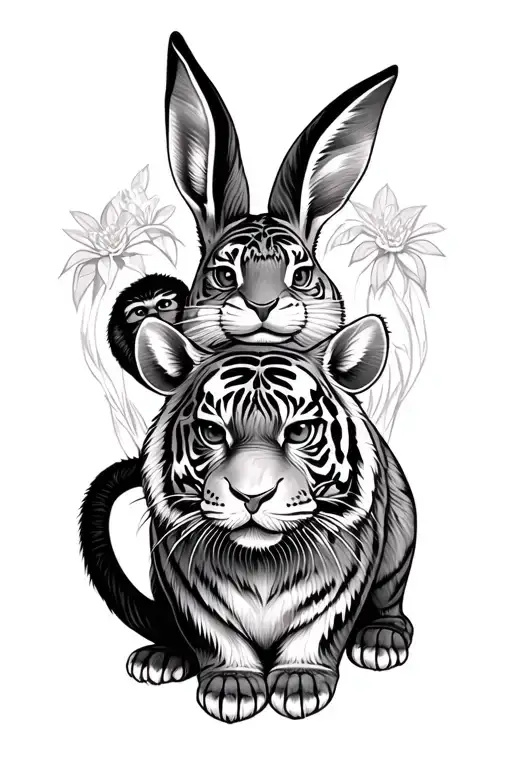 tiger rabbit and monkey tattoo design idea