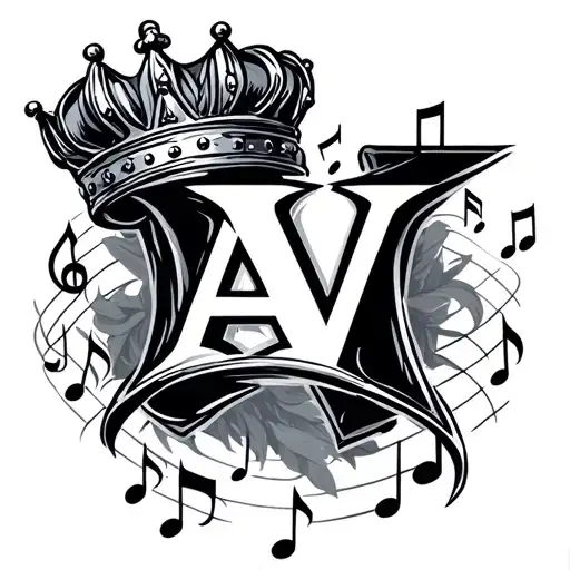 Roman numeral IV and Caesar's crown and music notes tattoo design idea