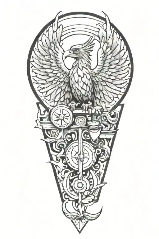 Illustrate a phoenix lifting weights in a neotraditional style, showcasing the client's love for both bodybuilding and mythical creatures tattoo design idea