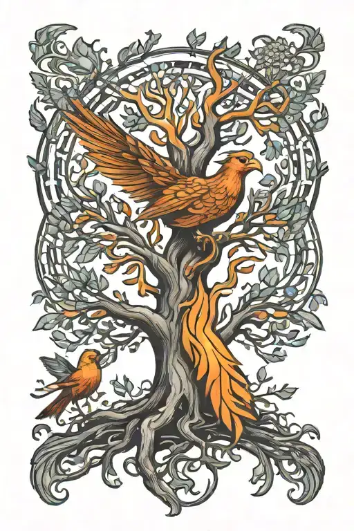 Phoenix Bird Inside A Tree Of Life tattoo design idea