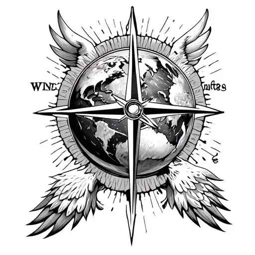 earth with compass, above a Christian cross, eagle, tattoo design idea
