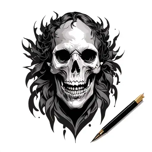 “Create a full right-arm to right-side torso to right-back tattoo in a dark, dominant, necromancer style tattoo design idea