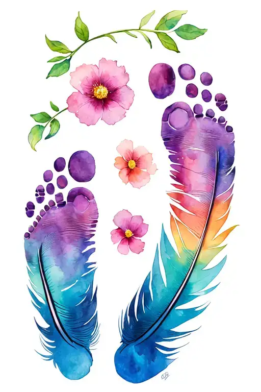 Cherokee rose, Indian feather, 3 children footprints tattoo design idea