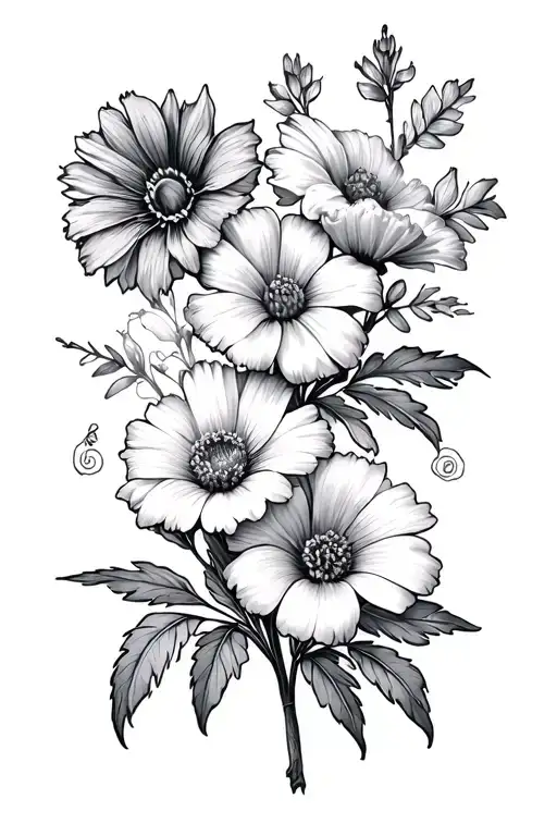 Birth Flowers Of March, April, July, August, November, and December tattoo design idea