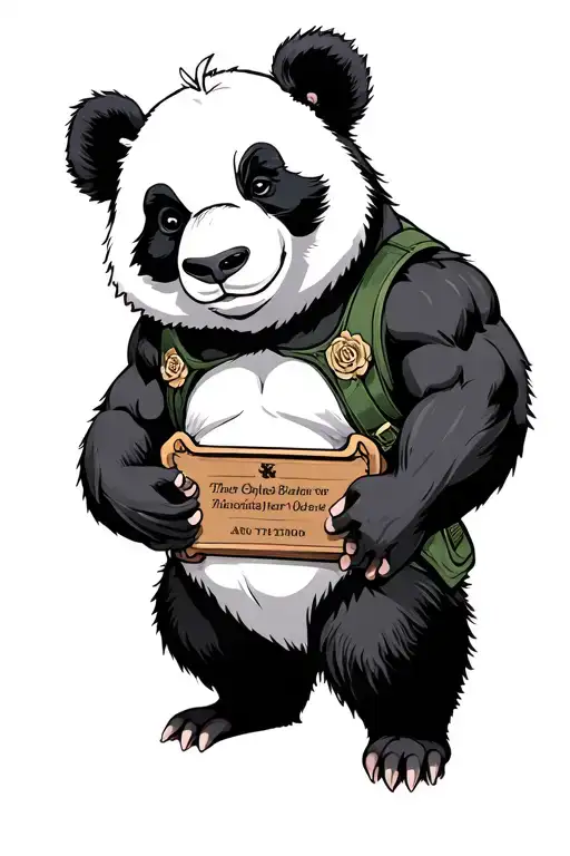 Muscular panda with plaque holder vest tattoo design idea