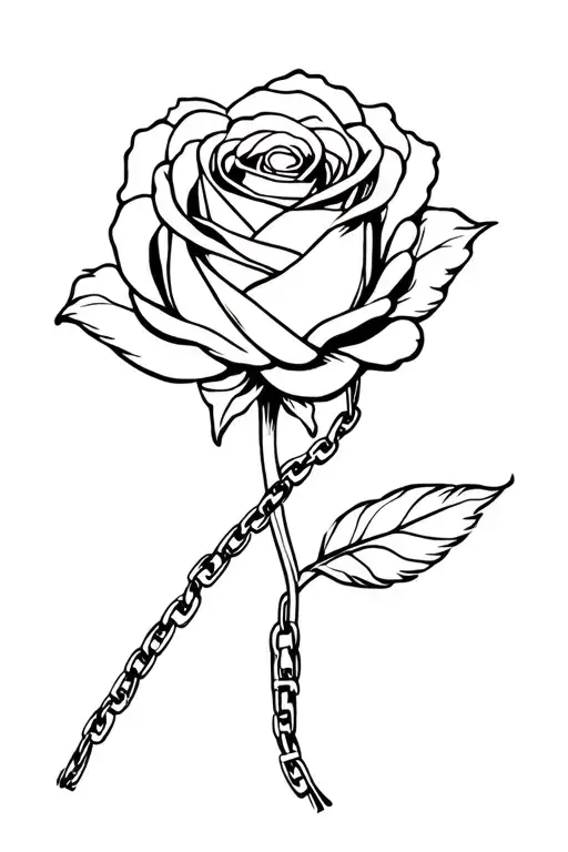 long stem rose intertwined with chain links wrapped tattoo design idea