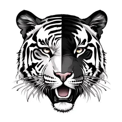 half tiger half face arm sleeve tattoo design idea