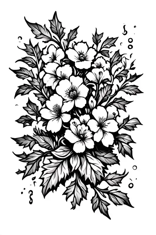 BLOSSOMING FLOWERS AND VINE LEAVES SURROUNDING IT tattoo design idea