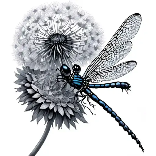 Dragonfly And Dandelion tattoo design idea
