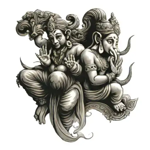 shiv Ganesha and Krishna triceps tatto line tattoo design idea