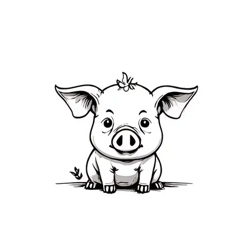 cute cartoon pig sitting tattoo design idea