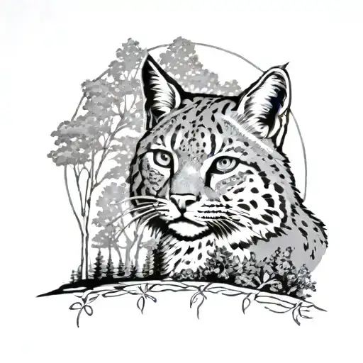 bobcat on ohio university campus scene with trees tattoo design idea