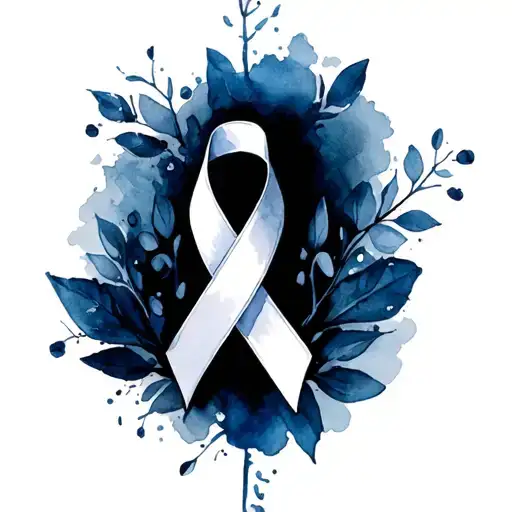 white cancer ribbon intertwined, fuck cancer in blue tattoo design idea