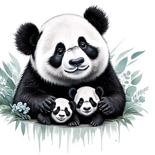 Mama Panda and babies tattoo design idea