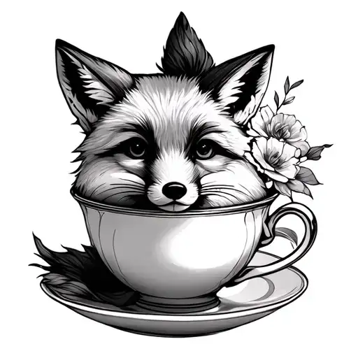 Fox in a teacup tattoo design idea