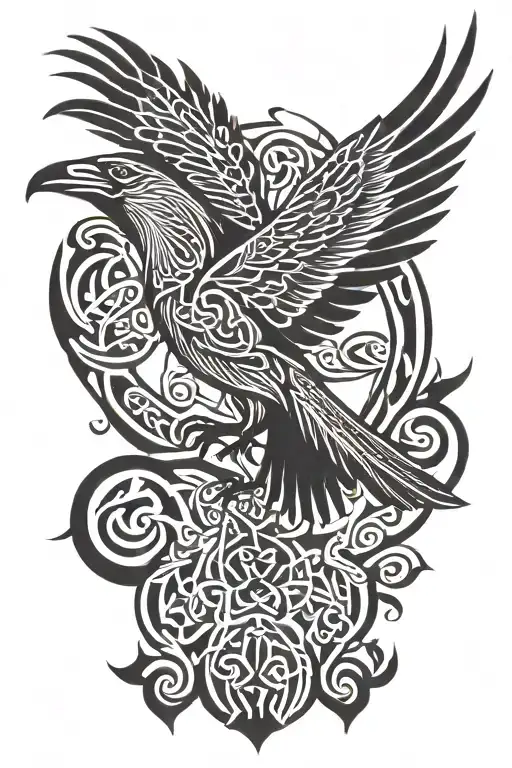 celtic raven flying tattoo design idea