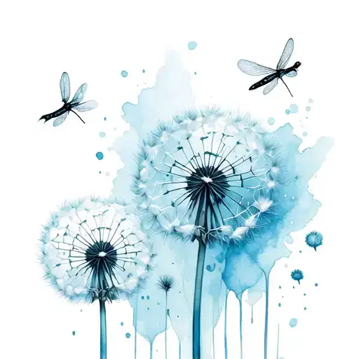 dandelion with a dragonfly flying towards tattoo design idea