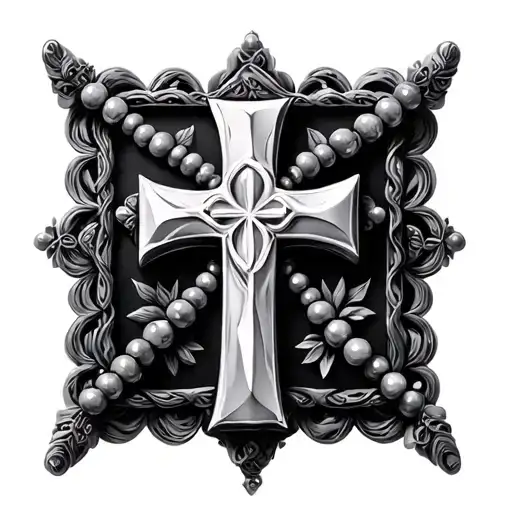 3d square cross with beads tattoo design idea