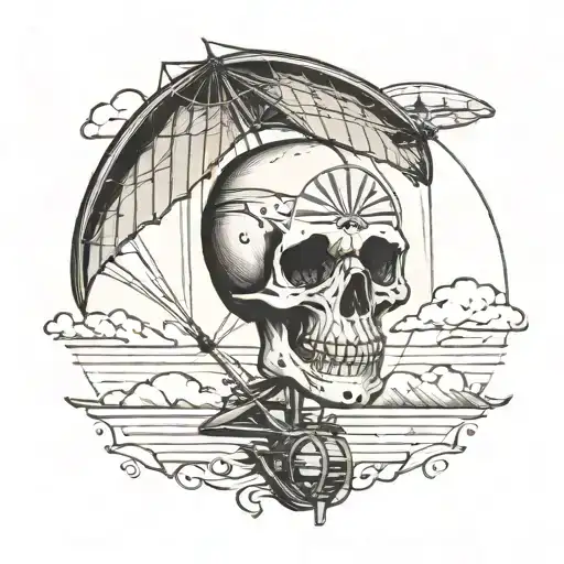 skull and paraglider tattoo design idea
