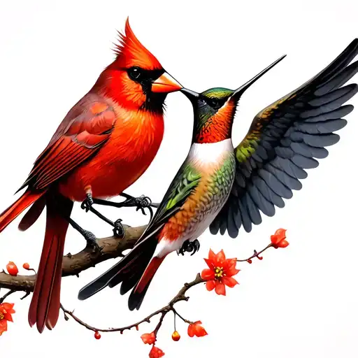 red cardinal and hummingbird, ANGEL WINGS tattoo design idea