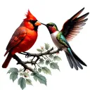 red cardinal and hummingbird, ANGEL WINGS tattoo design idea