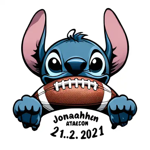 Stitch with a football ball first Jonathann curved on the head dates below the ball 21.12.2021 tattoo design idea
