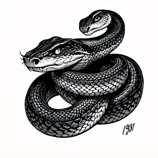 Year 1991 and snake wrapped together tattoo design idea