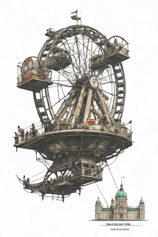 Gondola of the Vienna Giant Ferris Wheel with typical Viennese attractions tattoo design idea