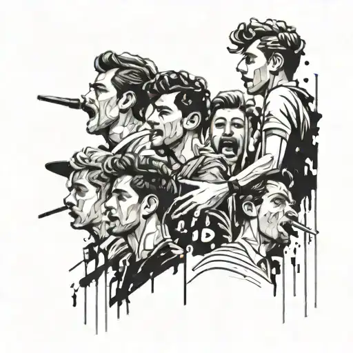 An abstract representation of a concert crowd with subtle references to One Direction's iconic moments tattoo design idea