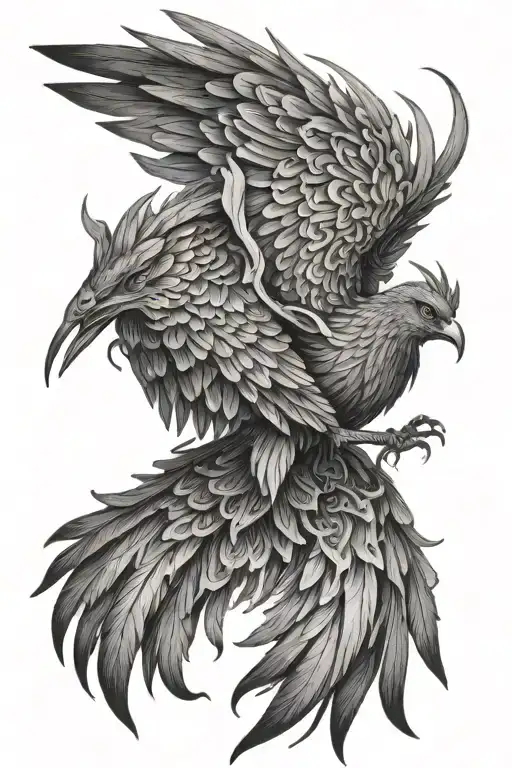 phoenix with open wings spread wings with head center. have the body be heart shaped tattoo design idea