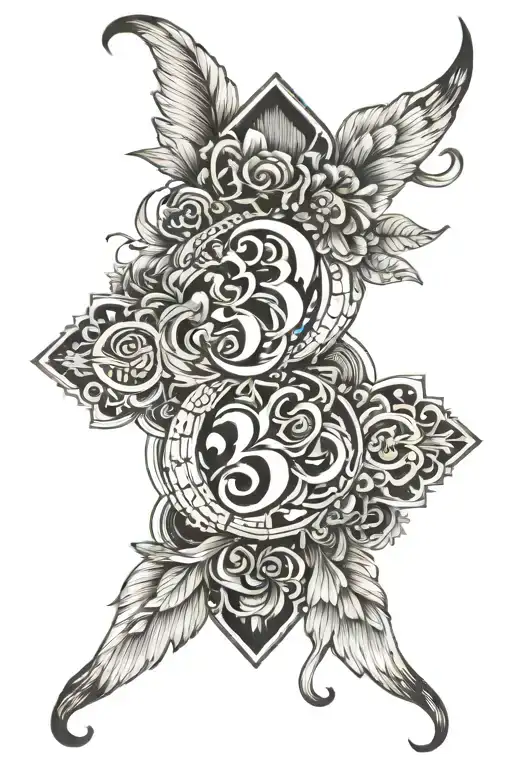 333 angel number, mystic shapes, pretty, demure tattoo design idea