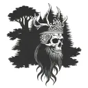  Celtic Skull with beard with pine trees with a crown made from deer antlers tattoo design idea
