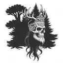  Celtic Skull with beard with pine trees with a crown made from deer antlers tattoo design idea