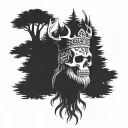  Celtic Skull with beard with pine trees with a crown made from deer antlers tattoo design idea