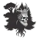  Celtic Skull with beard with pine trees with a crown made from deer antlers tattoo design idea