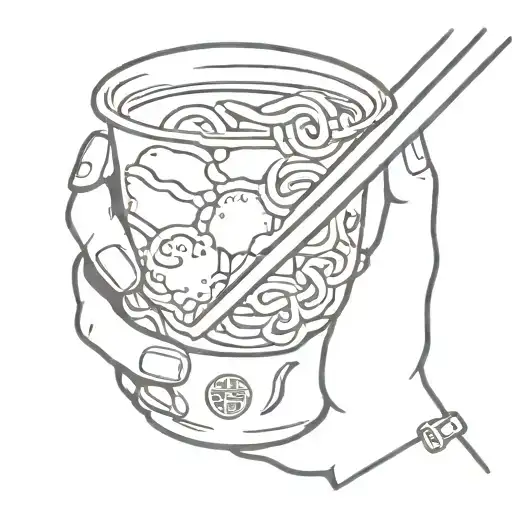 hand holding cup noodles tattoo design idea