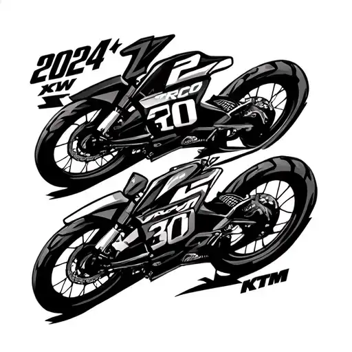 Create a tattoo for me in black and white. I want there to be two 2024 Ktm xcw 300 dirt bike number plates next to each  tattoo design idea
