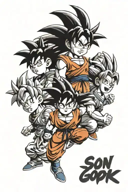 son goku with gohan and goten as Kids tattoo design idea