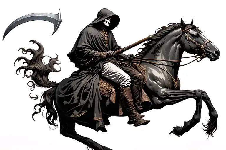 grim reaper sitting on a horse with scythe tattoo design idea