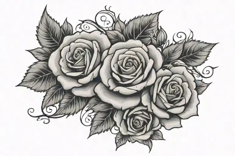 name with roses in the background tattoo design idea