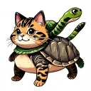 Cute fat cat with a turtle riding on the back tattoo design idea