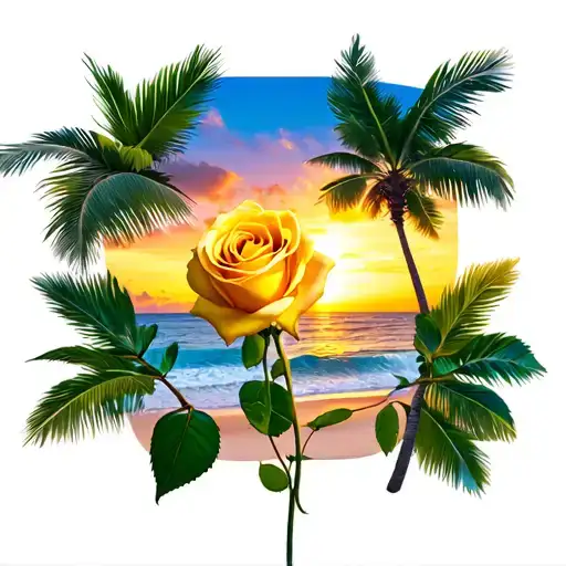 yellow rose with FL beach at sunset with single mom and two kids  tattoo design idea