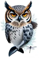 dolphin, owl, snow leopard, dragonfly, tattoo design idea