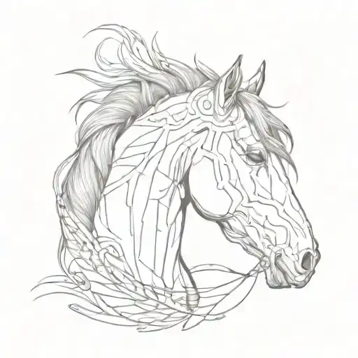 horse head profile holding tattoo design idea
