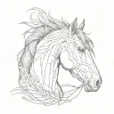 horse head profile holding tattoo design idea