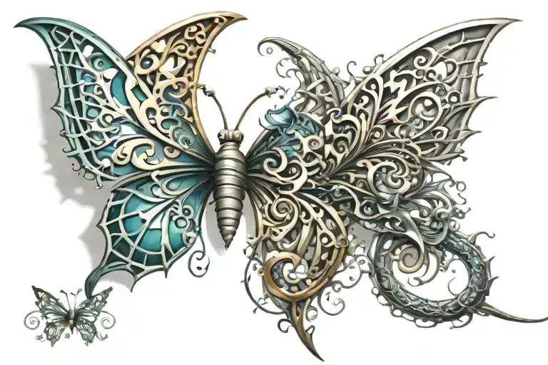 butterfly and dragon wrapped tattoo design idea